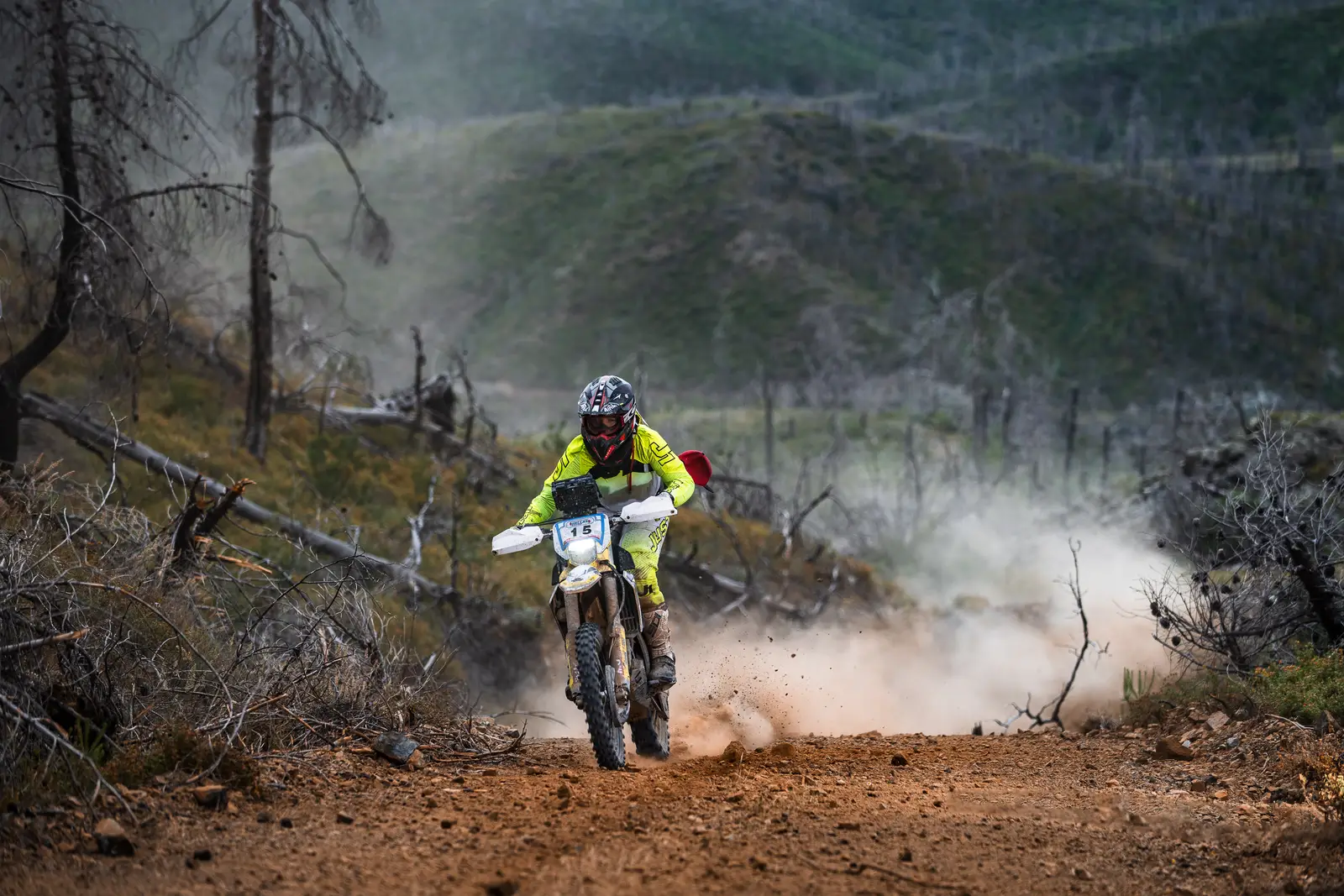 Racing at speed on a gravel track